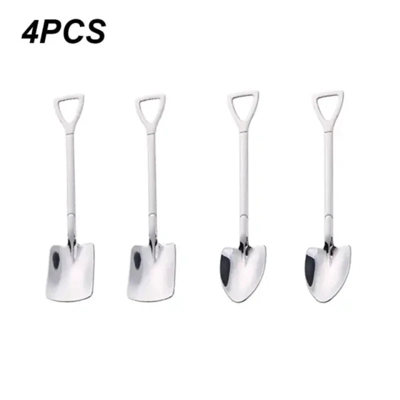 4Pcs/set Shovel Spoons Stainless Steel TeaSpoons Creative Coffee Spoon For Ice Cream Dessert Tableware Scoop Cutlery Set