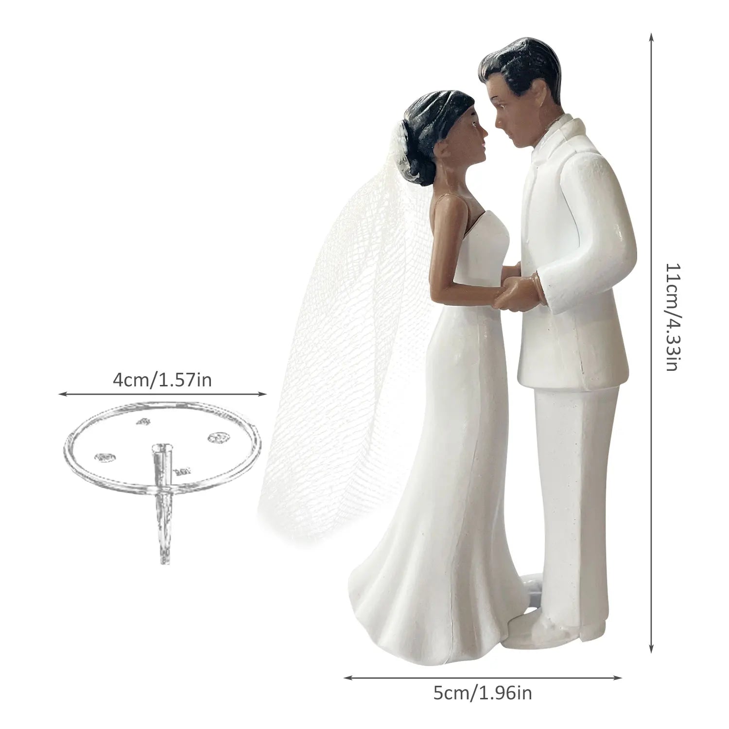 Elegant Bride & Groom Wedding Cake Topper with Veil 4.3" - Anniversary, Bridal Shower, Engagement Party Decoration