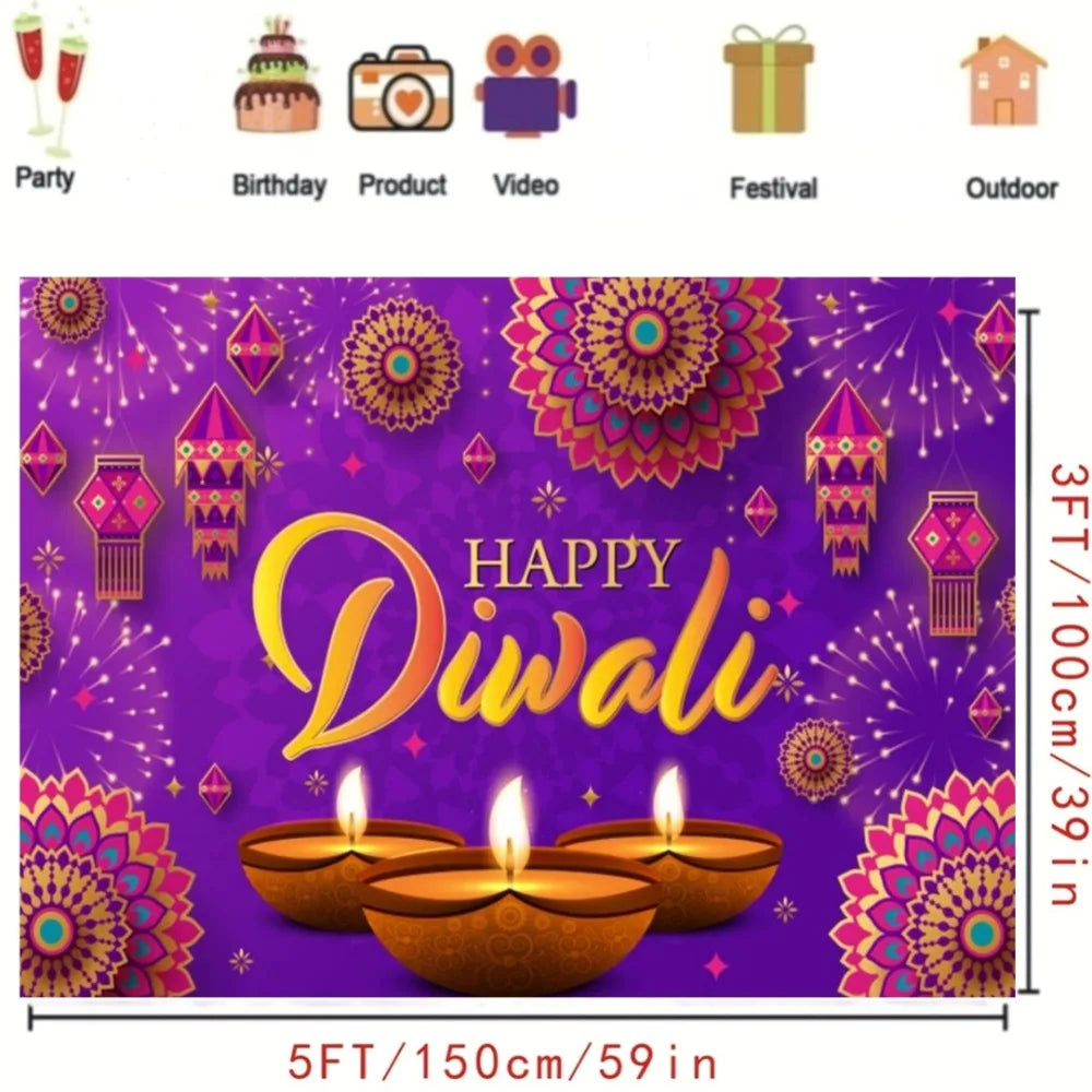 Happy Diwali Celebration Banner - Indian festive light and candle photography background, party decoration