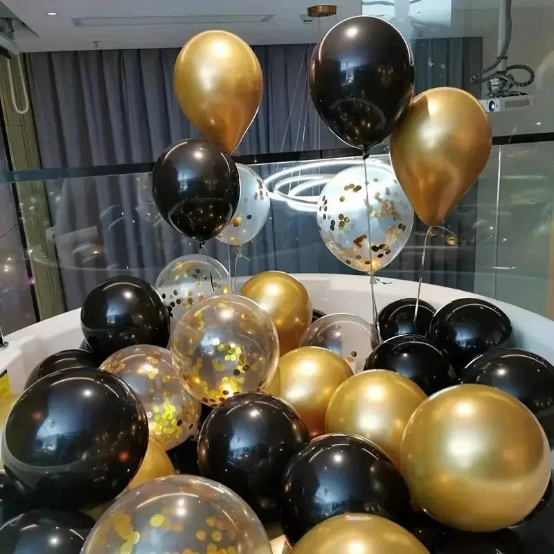 16pcs Black Metallic Sequin Balloons – Party Decorations for Birthday, Wedding & Graduation