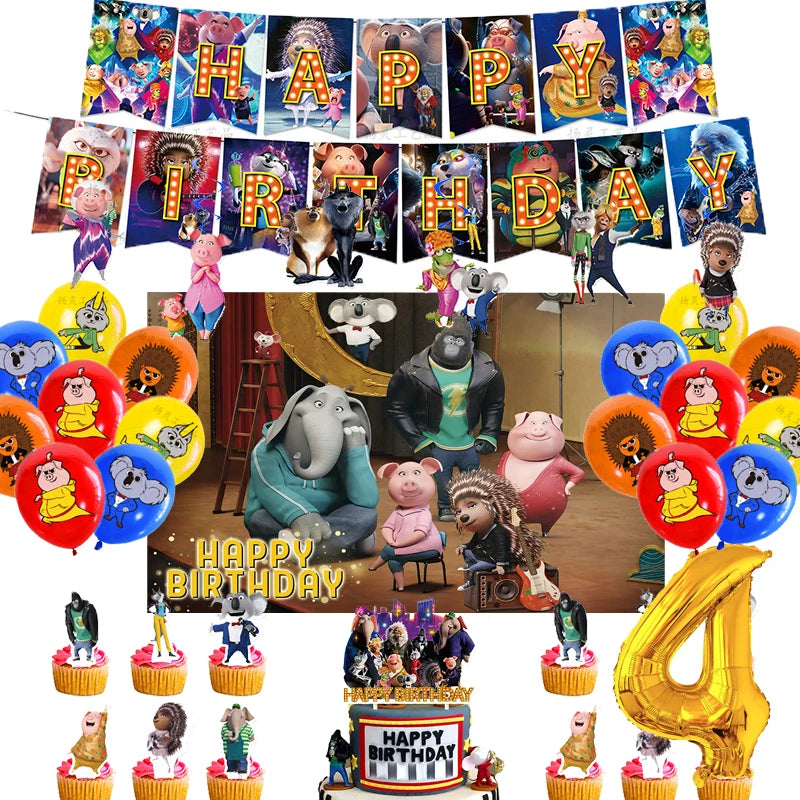 New Cartoon Happy Good Sound Animal Singing Theme Birthday Party Decoration Balloon Backdrop Cake Supplies Banner Baby Shower