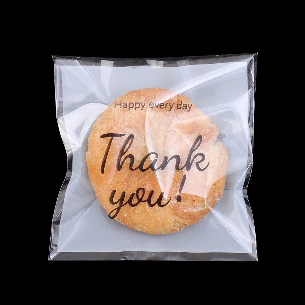 300/100Pcs Thank You Candy Bag Plastic Self-Adhesive Biscuit Snacks Chocolates Lollipop Baking Wedding Birthday Party Gift Bags