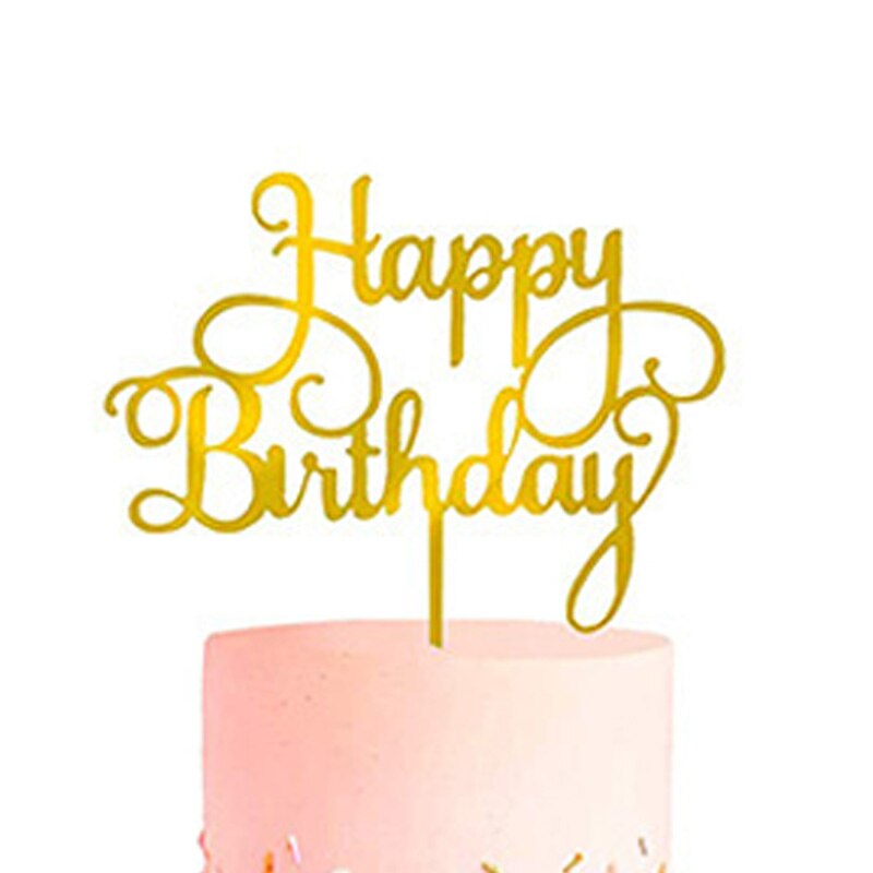 Happy Birthday Cake Topper Gold Acrylic Cake Topper decoration Wedding Party Baking DIY Dessert Cake Decor