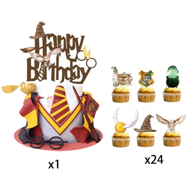 Magic School Themed Cupcake Topper Decoration for Festival Decorations Birthday Party Favor Supplies Cupcake Baking DIY Reusable
