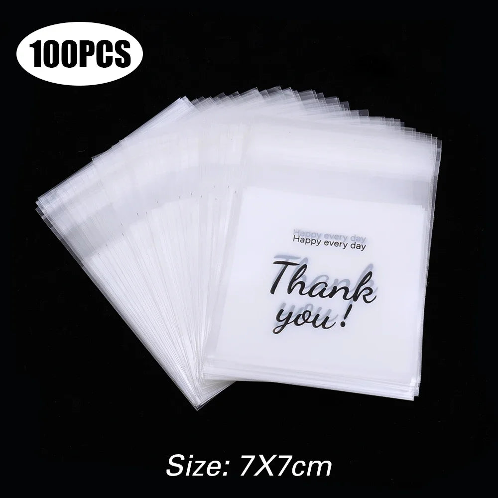 300/100Pcs Thank You Candy Bag Plastic Self-Adhesive Biscuit Snacks Chocolates Lollipop Baking Wedding Birthday Party Gift Bags