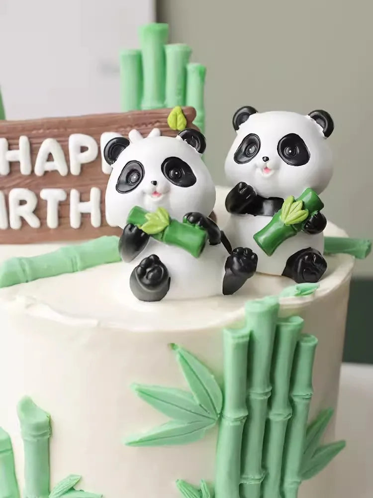 Ins Panda Cake Toppers bamboo Turtle leaf Decoration Happy Birthday for Children&