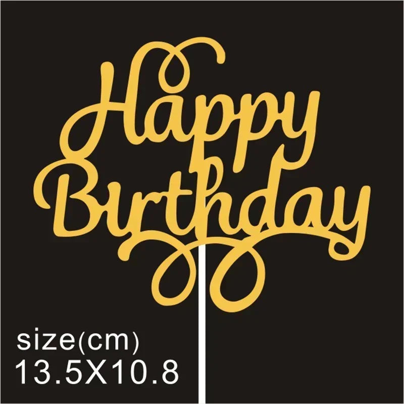 10 Pcs / Bag Gold Silver English Happy Birthday Cake Toppers Birthday Party Decorations Baking DIY Accessories
