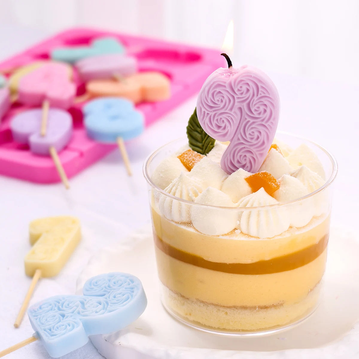 Birthday Ornament Silicone Candle Mold DIY Handmade Rose Number Scented Candles Molds Chocolate Cake Decor Baking Making Supplie