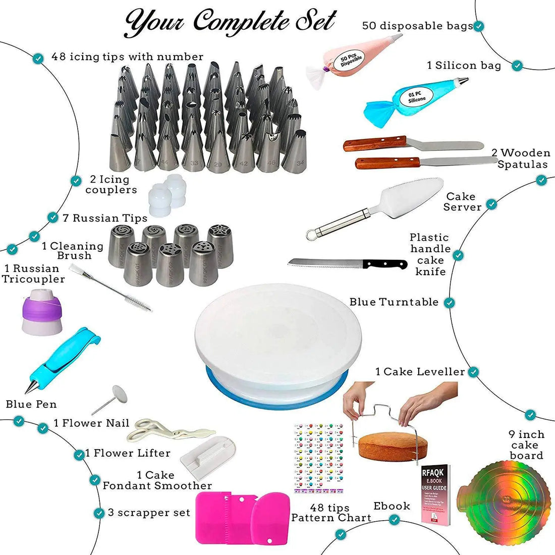 Baking supplies cake decorating tools kit 124 pieces turntable pastry nozzles cream diy nozzles