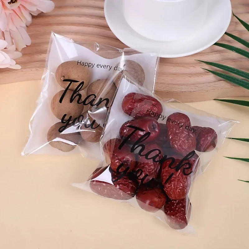 300/100Pcs Thank You Candy Bag Plastic Self-Adhesive Biscuit Snacks Chocolates Lollipop Baking Wedding Birthday Party Gift Bags