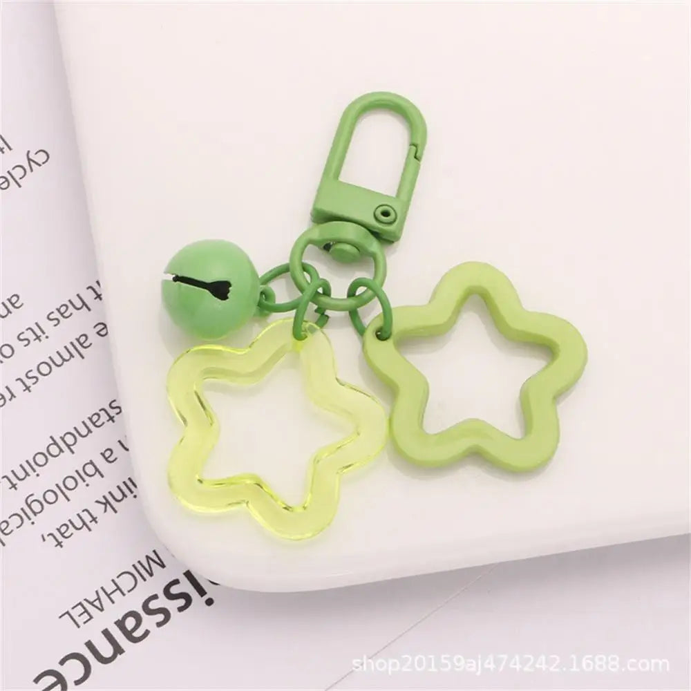 Colorful Acrylic Hollowed Out Pentacle Keychain Wommen Bag Pendents Cute Baking Paint Bell Accessories Headphone Cover Deco