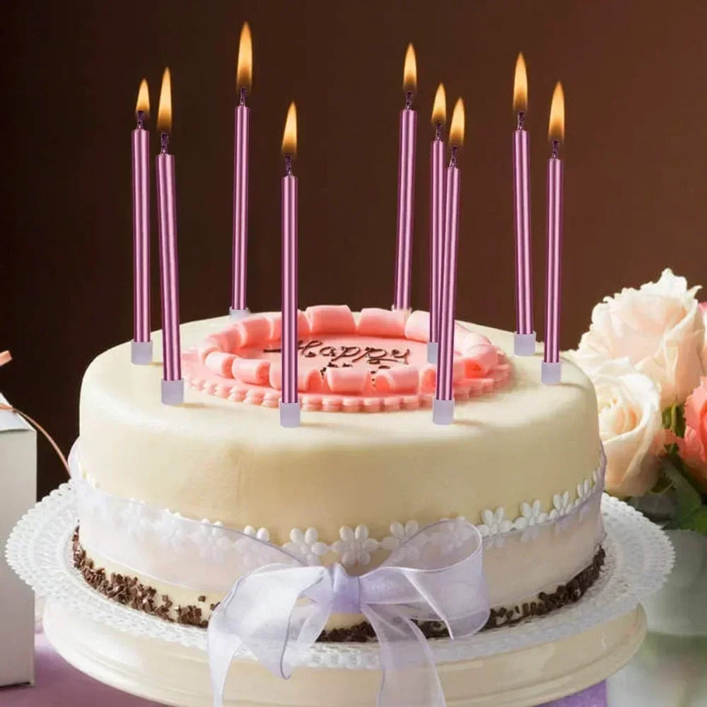 24 PiecesBirthday Candles in Rose Gold Holders Top Birthday Cake Candles Long Slim Cupcake Candles for Wedding Party Decoration