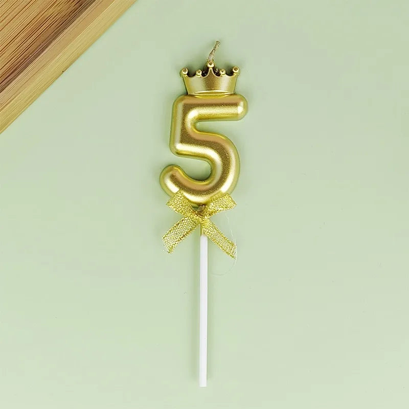 Golden Crown Bowknot Digital Candle Birthday Cake Decoration Valentine&
