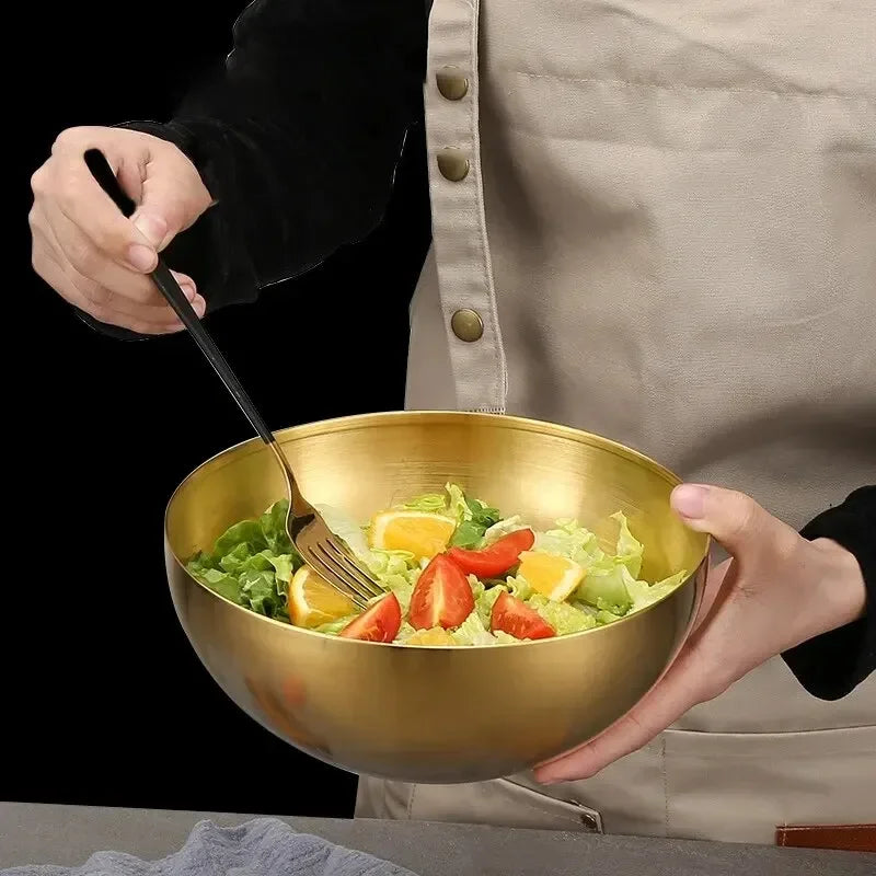 Stainless Steel Gold And Silver Salad Bowl Rice Noodles Lamian Noodles Bowl Kitchen Tableware Food Container