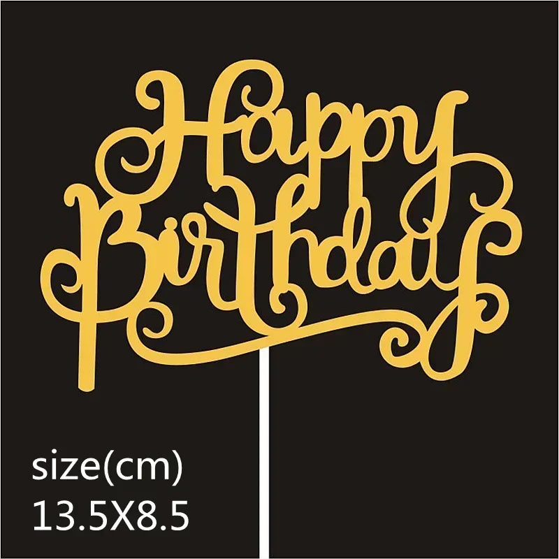 10 Pcs / Bag Gold Silver English Happy Birthday Cake Toppers Birthday Party Decorations Baking DIY Accessories