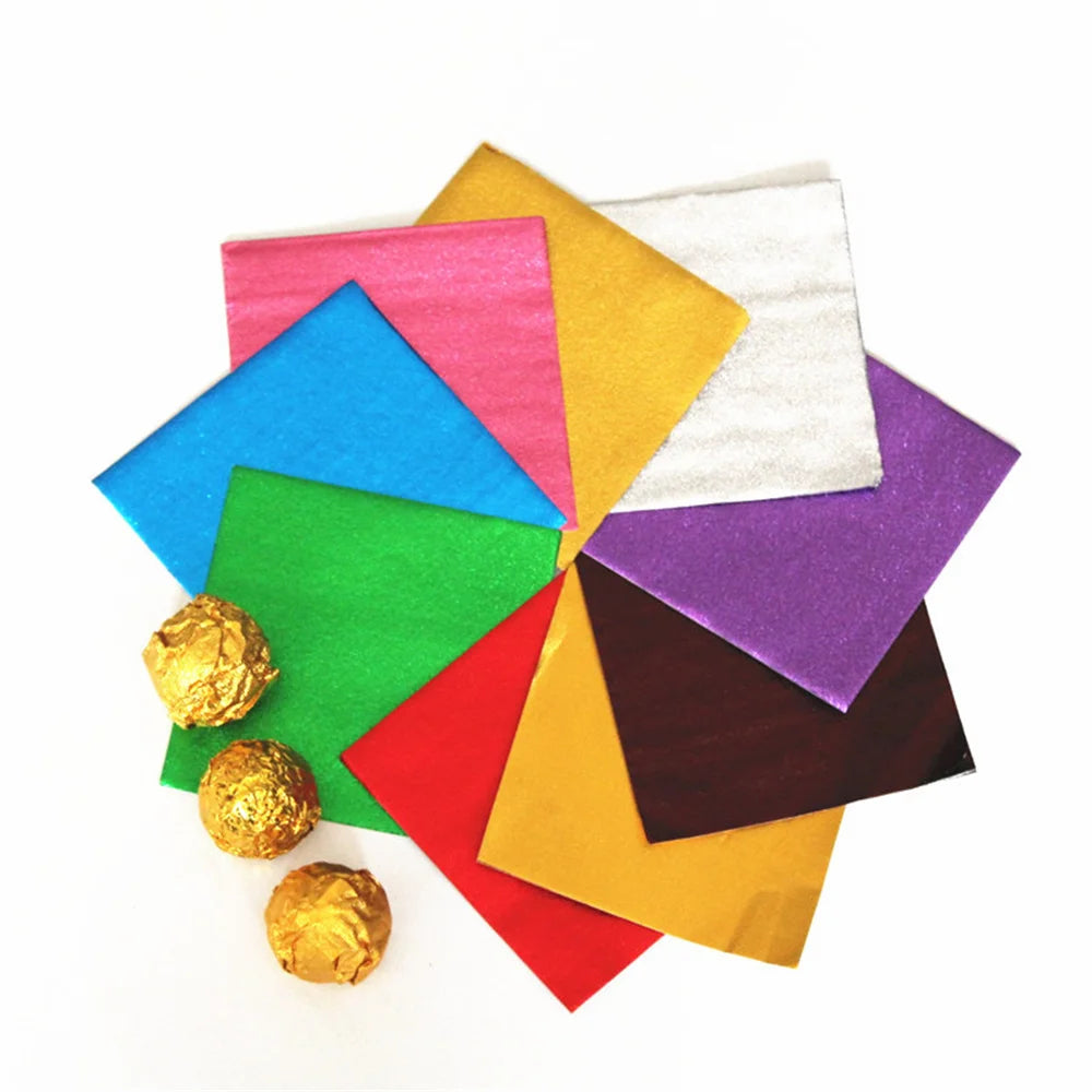 100pcs 8x8cm Aluminum Foil Wrapping Sheets – DIY Food Packaging for Chocolate & Candy