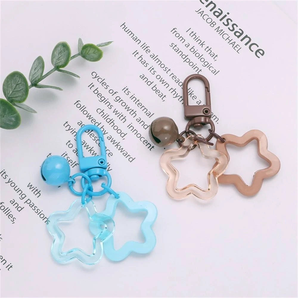 Colorful Acrylic Hollowed Out Pentacle Keychain Wommen Bag Pendents Cute Baking Paint Bell Accessories Headphone Cover Deco