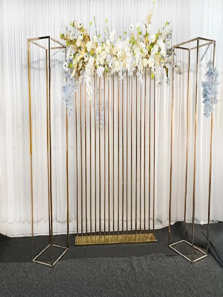 2M Iron Square Screen Gilded Flower Stand Wedding Arch Props Backdrop Geometric Shelf Cake Pillar Birthday Party Supplies Frame