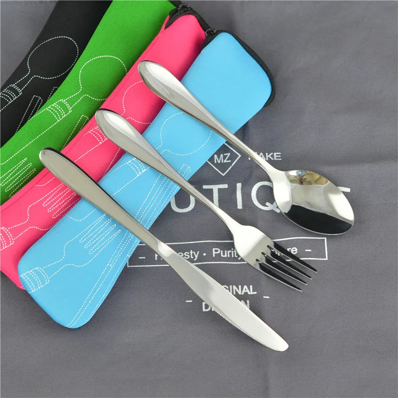 Picnic Set Tableware Washable with Zipper Travel Cutlery Kit Case Portable Pouch for Dinner Household Tool Travel Camping Spoon