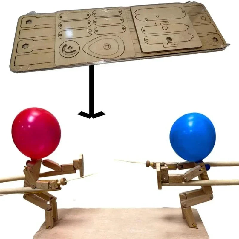 Balloon Battle Game for 2 Players Balloon Battle Handmade Wooden Fencing Puppet Head Inflatable Wooden Fighter Fast Paced
