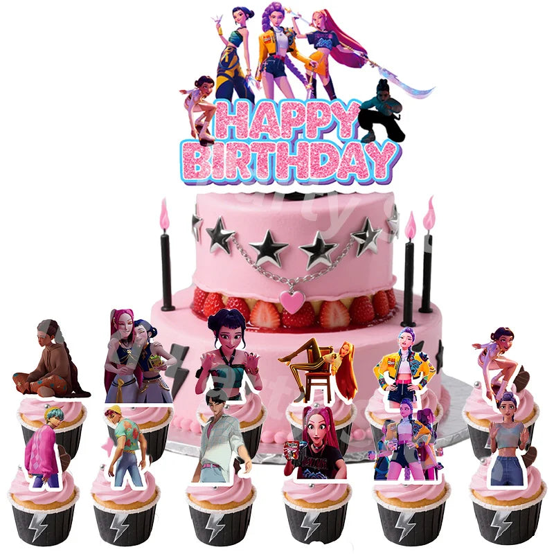 Demon Hunter Cake Decoration Cupcake Toppers Birthday Decorating Girls Kids Boy Party Decorations Baby Shower Party Favors