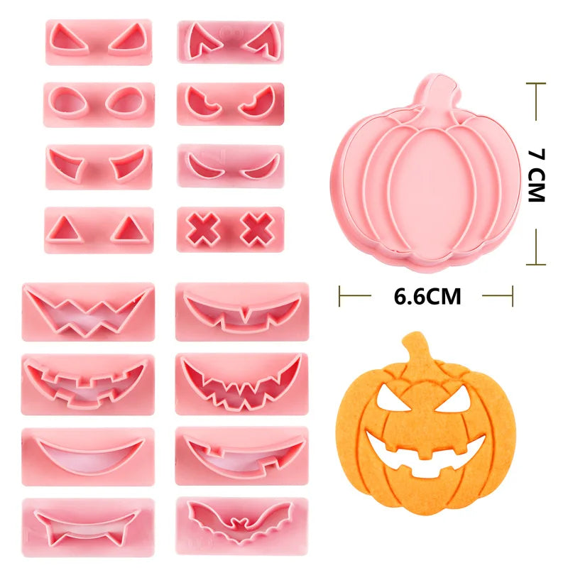 Halloween Cookie Mold Cartoon Pumpkin Head Baking Fondant Household 3D Stamp Hollow DIY Face Food Making Children Birthday Gifts