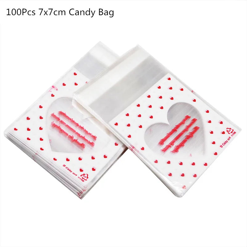 100Pcs Plastic Bags Thank you Cookie&Candy Bag Self-Adhesive For Wedding Birthday Party Gift Bag Biscuit Baking Packaging Bag