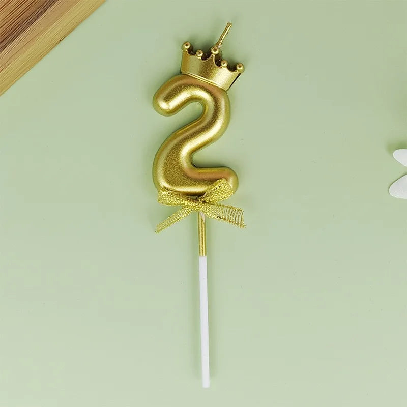 Golden Crown Bowknot Digital Candle Birthday Cake Decoration Valentine&