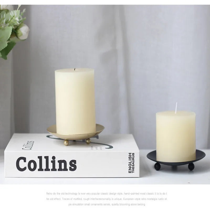 7/9/11cm Iron Plate Candle Holder Decorative Iron Pillar Candle Plate Pedestal Candle Stand for Wax Candles Spa Birthday Party