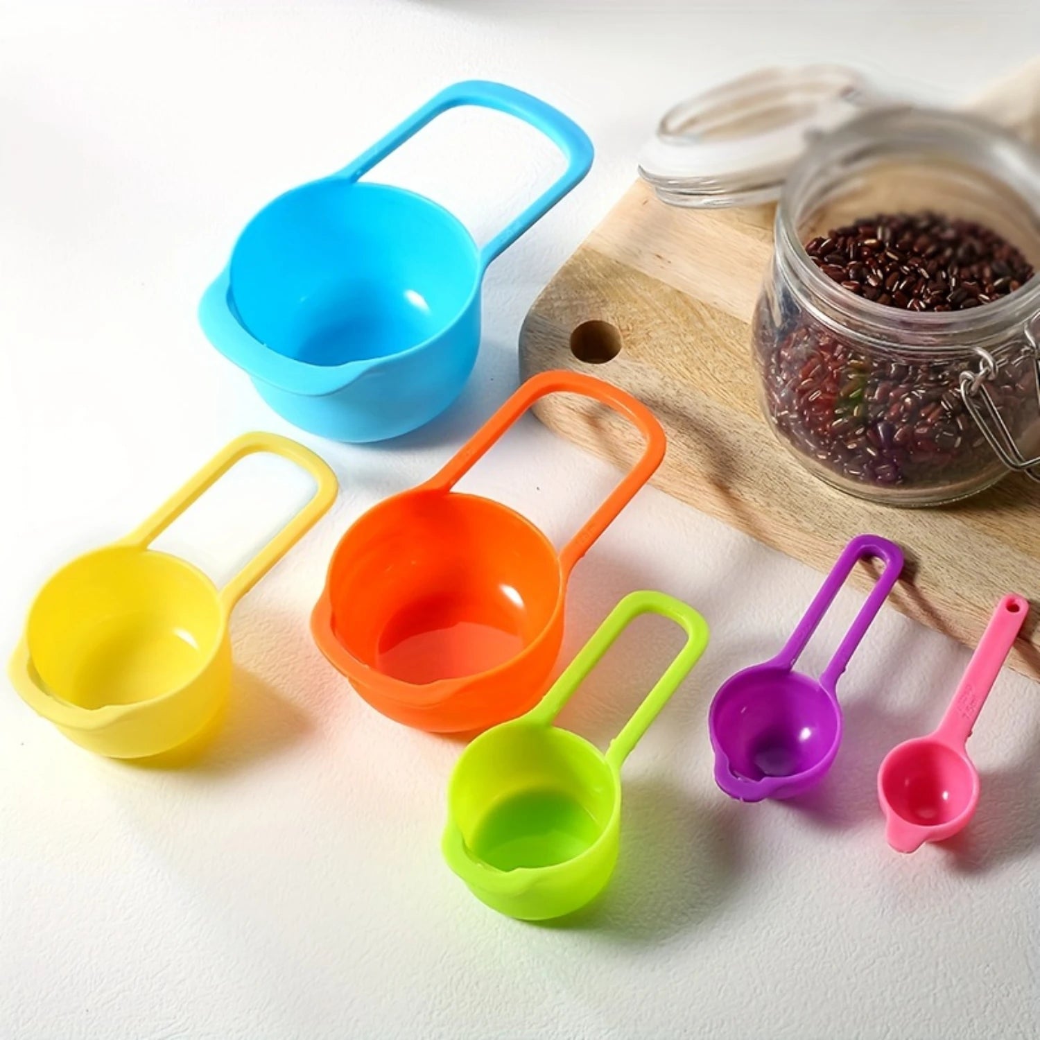 6in1 Colorful Plastic Measuring Cup and Spoon Set for Dry and Liquid Ingredients - Baking Tools and Kitchen Utensils
