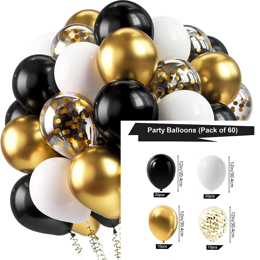 16pcs Black Metallic Sequin Balloons – Party Decorations for Birthday, Wedding & Graduation