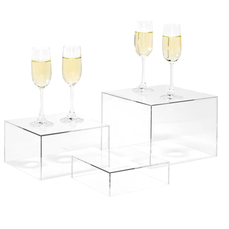 Acrylic Buffet Risers Set of 3 Food Display Cubes For Party Cube Nesting Risers Clear Hollow Box Wedding Cake Decorating Supply