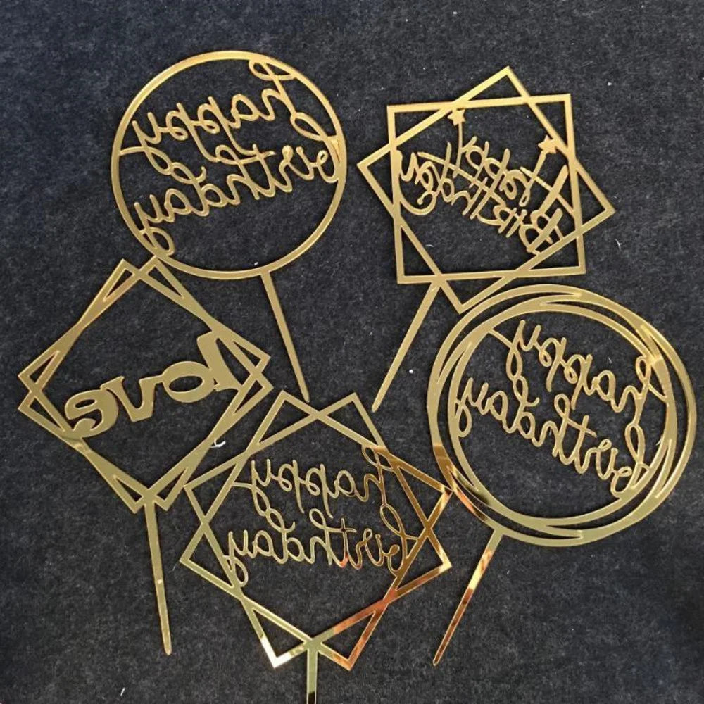 Happy Birthday Mirror Gold Acrylic Cake Topper Birthday Party Cake Decoration Cake Decoration Supplies Wholesale