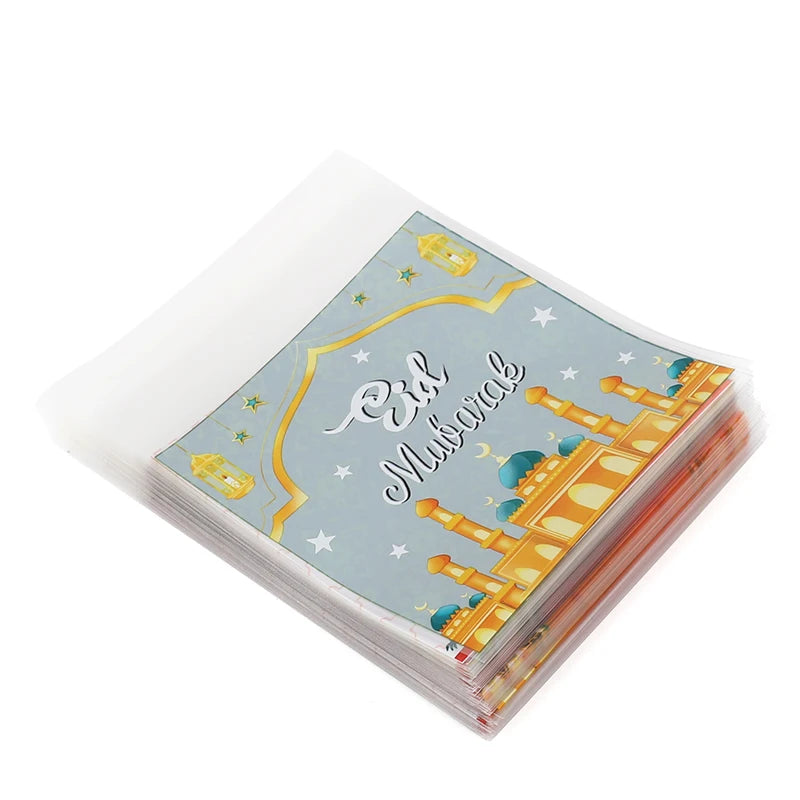 100Pcs Eid Mubarak Candy Cookie Bag Plastic Moon Star Gift Baking Packing Bags 2025 Muslim Islamic Party Supplies Ramadan Kareem