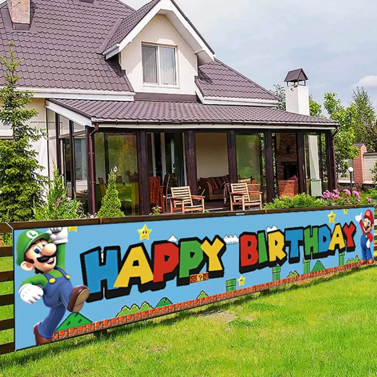 Super Birthday Party Banner | Outdoor and Indoor Garden Sign Banner | Perfect Video Game Theme Party Decoration