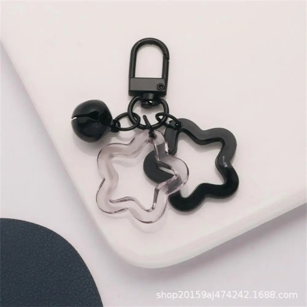 Colorful Acrylic Hollowed Out Pentacle Keychain Wommen Bag Pendents Cute Baking Paint Bell Accessories Headphone Cover Deco