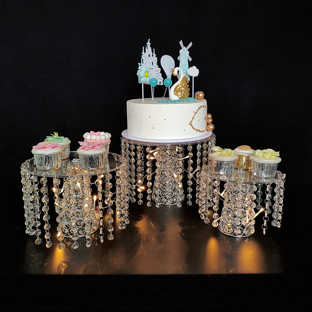 3pcs-9pcs/lot Metal Cake Display Stand Acrylic Plate Crystal Metal Cake Pedestal, Snack Tray, Baking Party Supplies Centerpiece