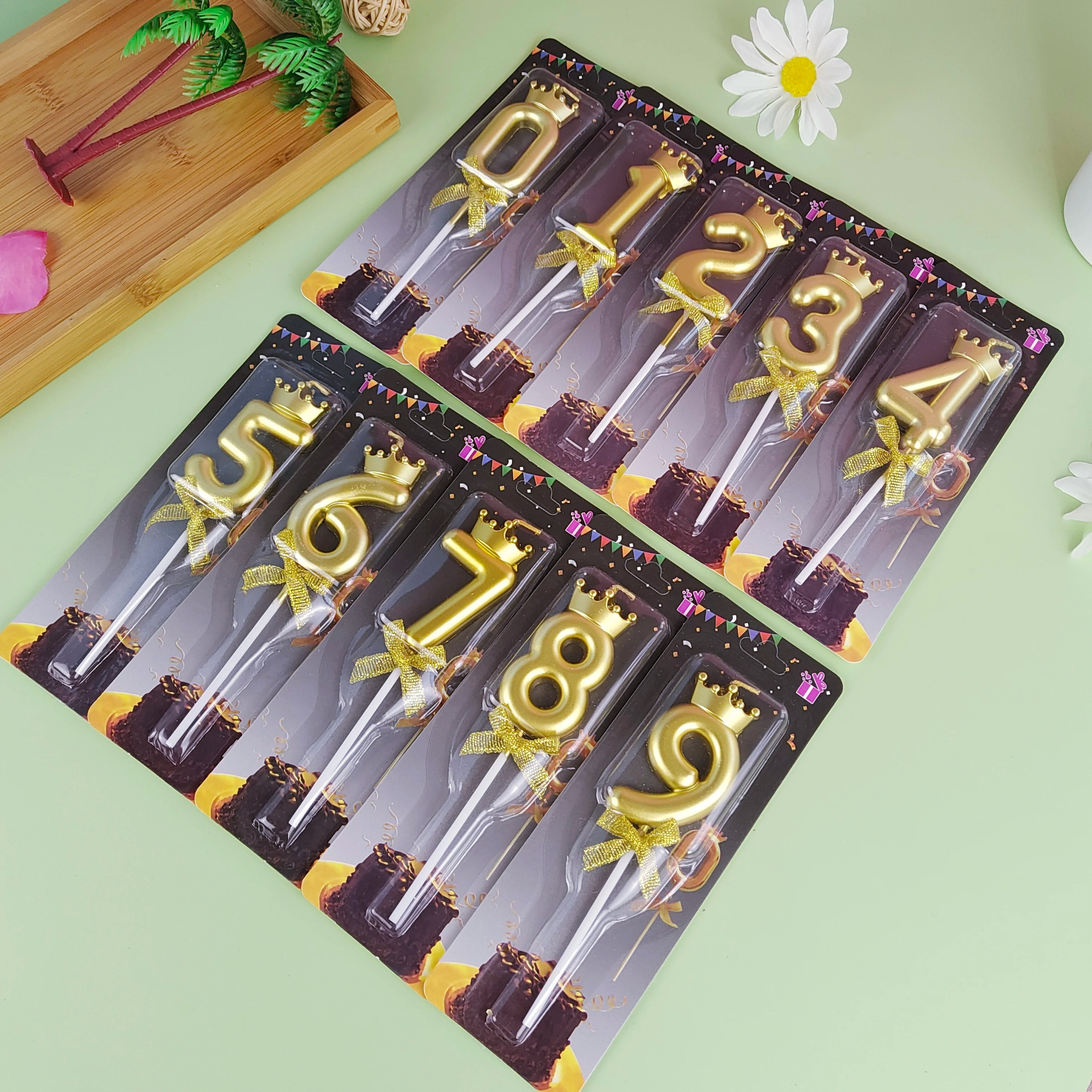 Golden Crown Bowknot Digital Candle Birthday Cake Decoration Valentine&