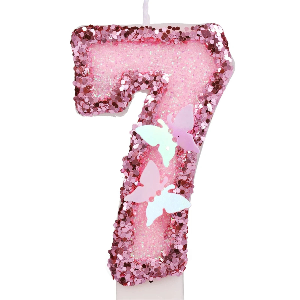 2.9inch Glitter Pink Butterfly Decorated Birthday Number Candle, Cake Decoration Sequin Butterfly Happy Birthday Gift Candles