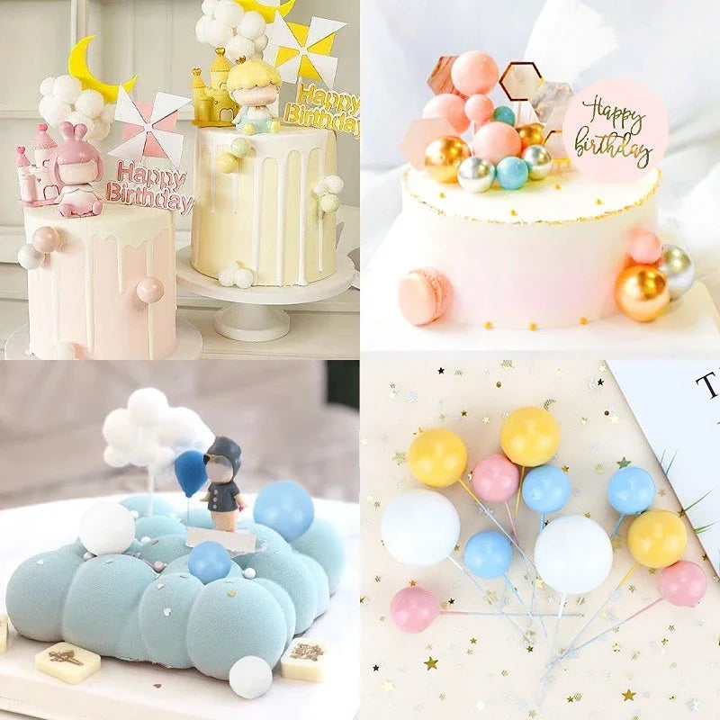 20pcs Gold & Silver Cake Toppers – Happy Birthday Ball Picks for Cupcakes, Wedding & Christmas Decorations