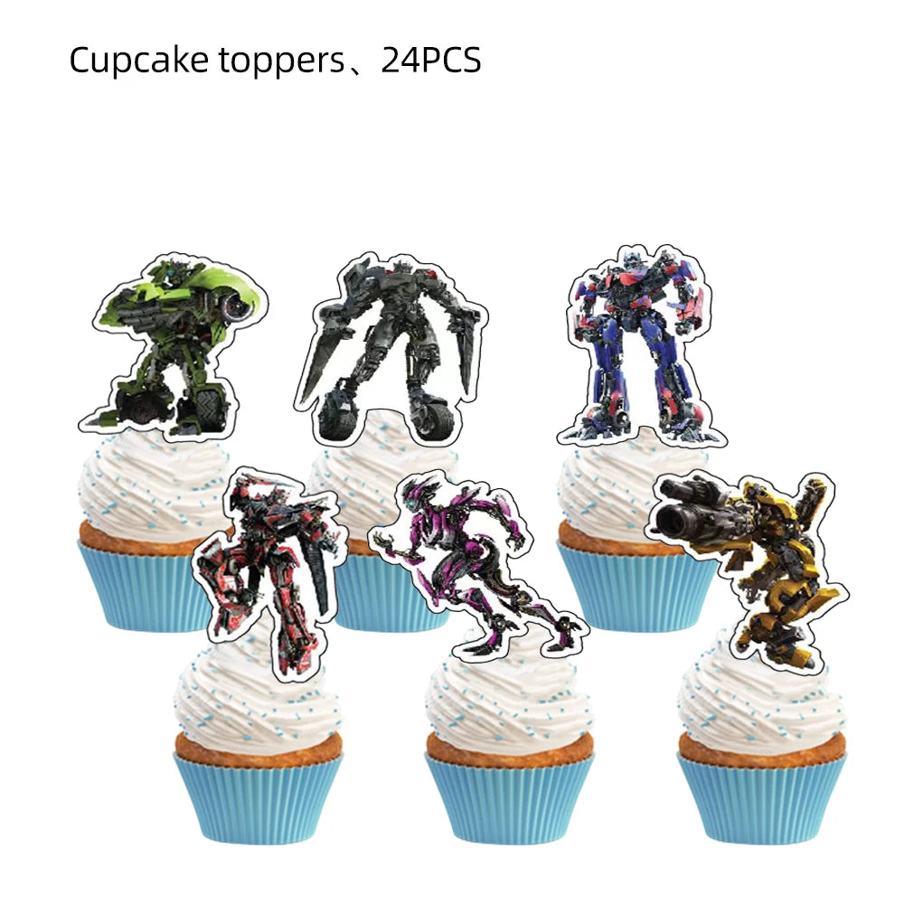 Transformation Cake Topper Birthday Decor Bumblebee Cake Decor Flag Baby Shower Optimus Baking DIY Supplies Kid Boys Favors Gift