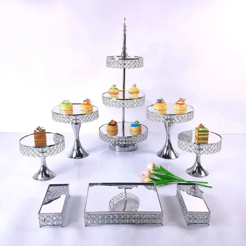 Luxury 3 to 16 pcs Crystal Round Candy Cake Stands , Party Wedding Props Gold Silver Cupcake Dessert Decorating Supplies