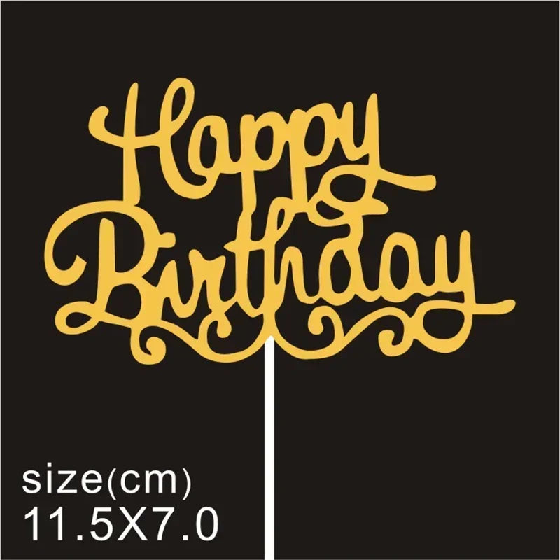 10 Pcs / Bag Gold Silver English Happy Birthday Cake Toppers Birthday Party Decorations Baking DIY Accessories