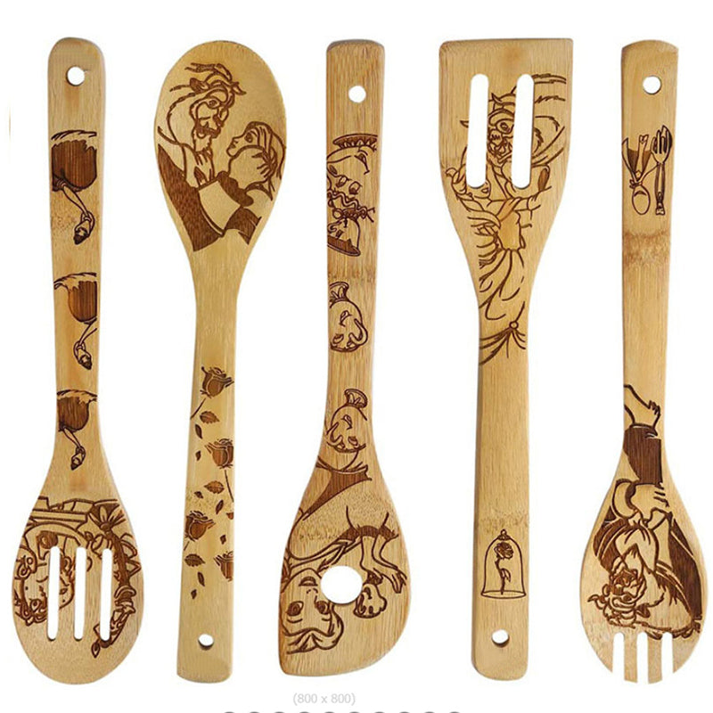5PCS Disney Mickey Minnie Kitchen Product Anime Figure Spoon Shovel Toy Story Cartoon bamboo Shovel Kitchen baking tool set Gift