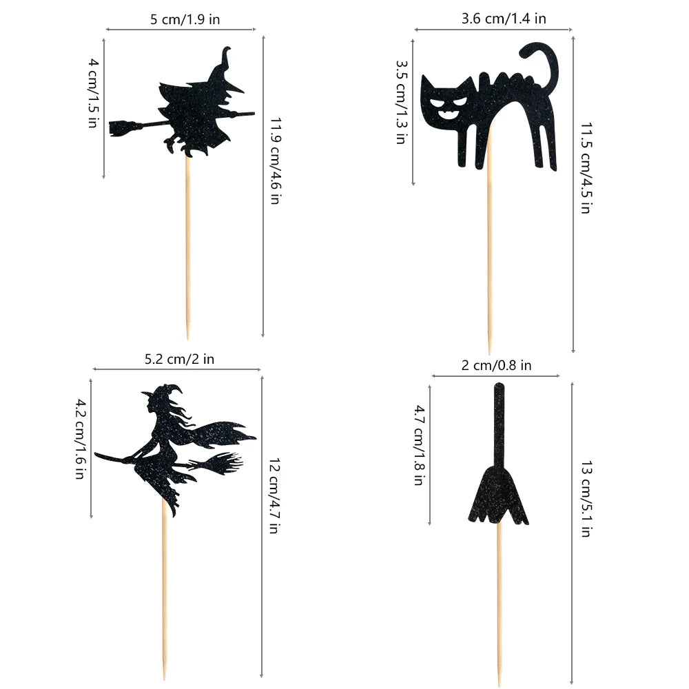 Halloween Cupcake Toppers Glitter Ghost Pumpkin Cat Boo Witch cake Picks for Happy Halloween Theme birthday party Baking Decor