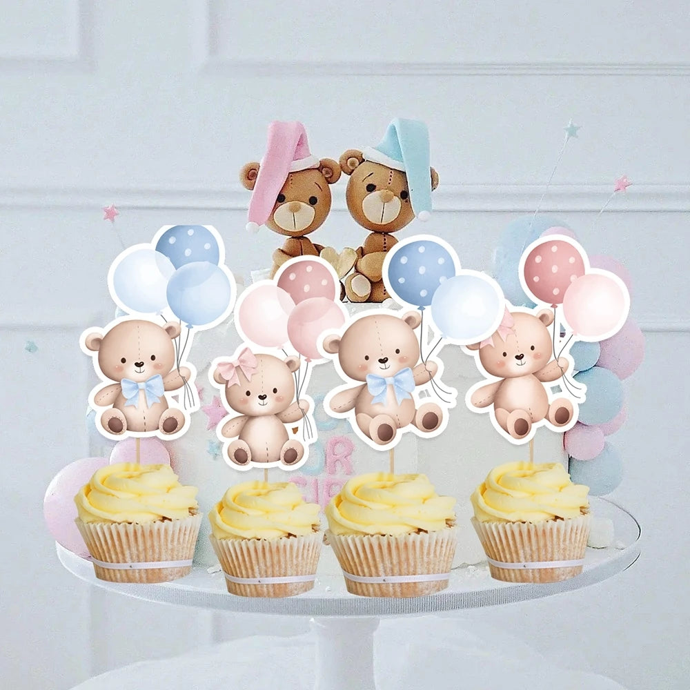 20pcs Balloon Bear Cupcake Toppers – Baby Shower & Kids Birthday Party Decorations