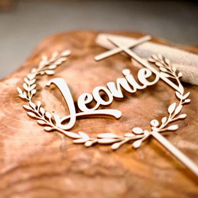 Personalized Acrylic Cake Topper with Cross – Custom Name Decoration for Baptism, Communion & Confirmation