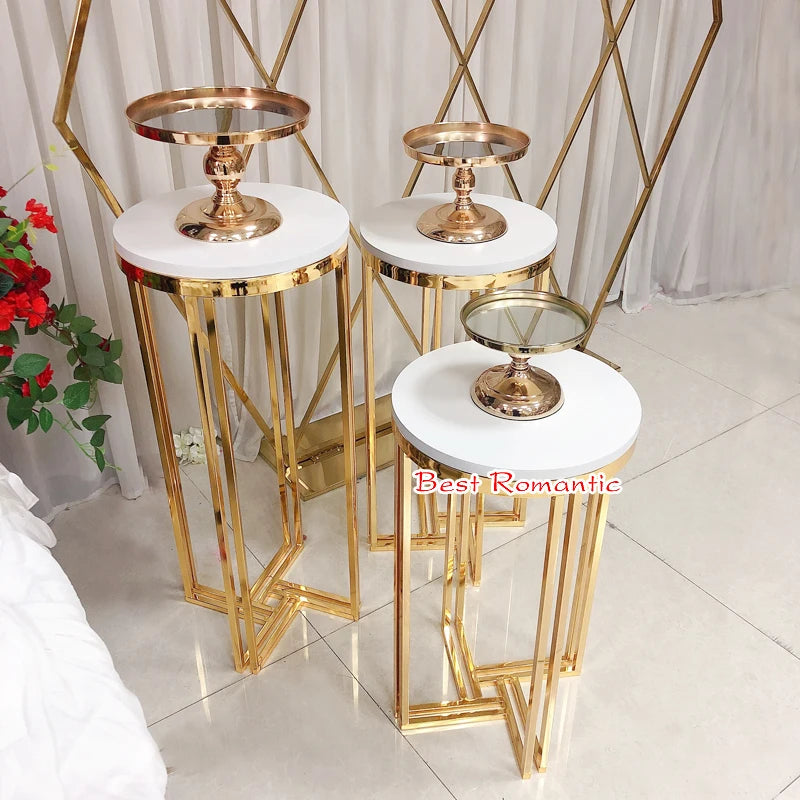 Factory customized wedding decoration booth iron electroplating gold cake table side table wedding supplies
