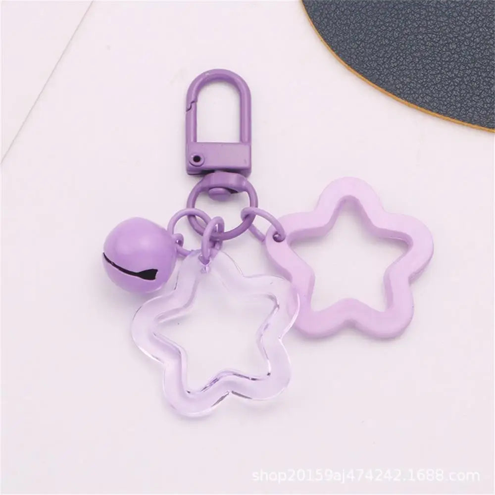 Colorful Acrylic Hollowed Out Pentacle Keychain Wommen Bag Pendents Cute Baking Paint Bell Accessories Headphone Cover Deco