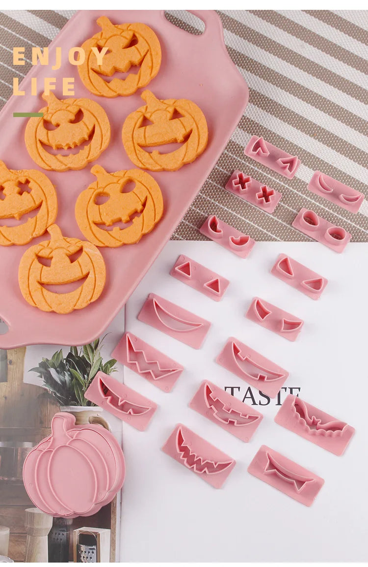 Halloween Cookie Mold Cartoon Pumpkin Head Baking Fondant Household 3D Stamp Hollow DIY Face Food Making Children Birthday Gifts